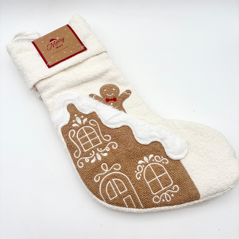 Merry Way Gingerbread Man Set of 2 House Christmas Stockings Embroidered Holiday - Picture 1 of 6